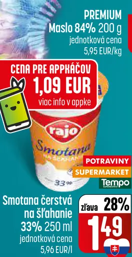 Rajo Smotana čerstvá na šľahanie 33%