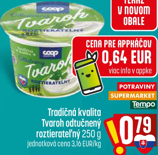 Tradičná kvalita Tvaroh odtučnený roztierateľný