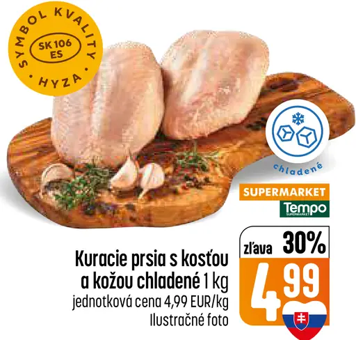 Kuracie prsia s kosťou a kožou chladené