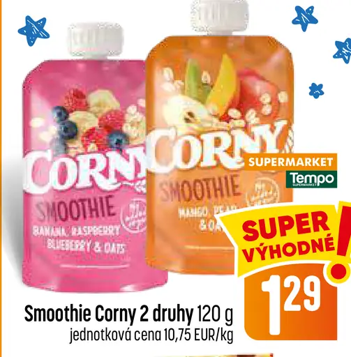 Corny smoothie – jahoda, malina, ríbezľa, čučoriedka a mango, marakuja, broskyňa