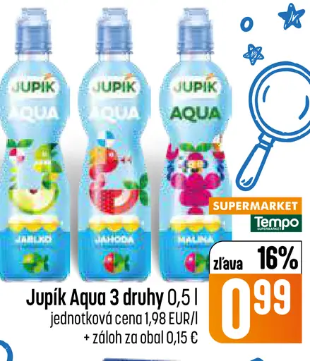 Jupík Aqua, 3 druhy: jablko, jahoda, malina