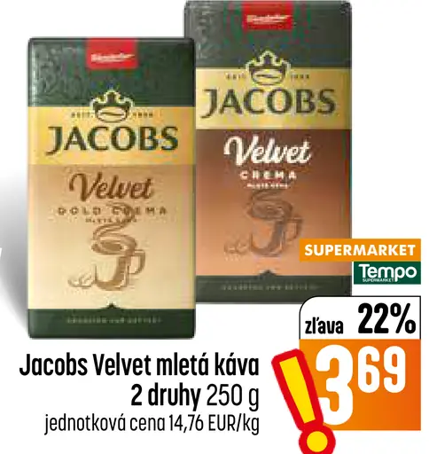 Jacobs Velvet zrnková káva 2 druhy
