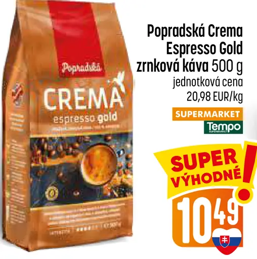 Popradská Crema Espresso Gold pražená zrnková káva