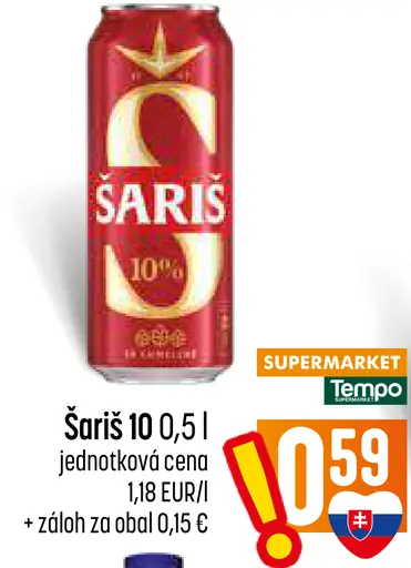 Šariš Svetlé pivo plechovka