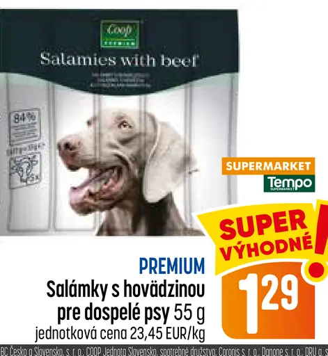 COOP Premium salámky s hovädzinou pre dospelé psy
