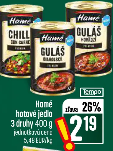 Hamé hotové jedlo – Chilli con carne, guláš maďarský a ďalšie druhy