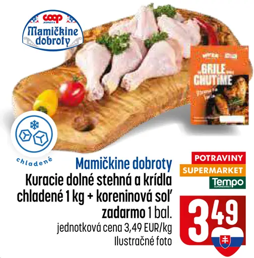 Kuracie dolné stehná a krídlá chladené + koreninová soľ zdarma 1 bal.