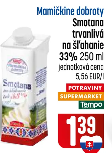 Smotana trvanlivá na šľahanie 33 %