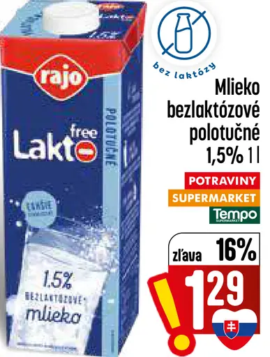Rajo Laktó free mlieko polotučné bezlaktózové 1,5 %
