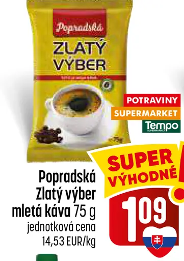 Popradská Zlatý výber pražená mletá káva