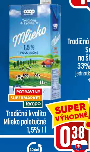 Coop Jednota mlieko polotučné 1,5 %