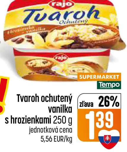Kajo Tvaroh ochutený vanilka s hrozienkami