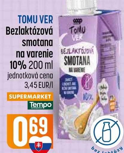 TOMU VER Bezlaktózová smotana na varenie