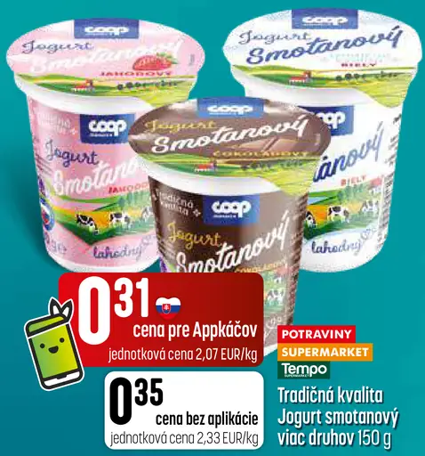 COOP jogurt smotanový, viac druhov