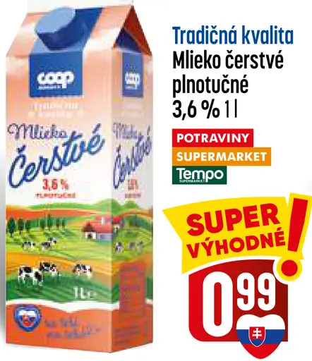 Mlieko čerstvé plnotučné 3,6 %