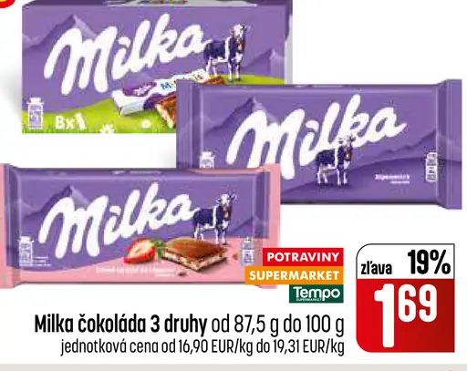 Milka čokolády, 3 druhy