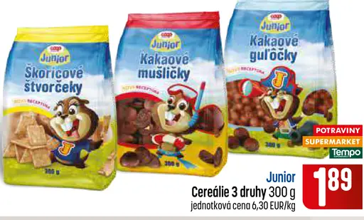 Junior cereálie, 3 druhy