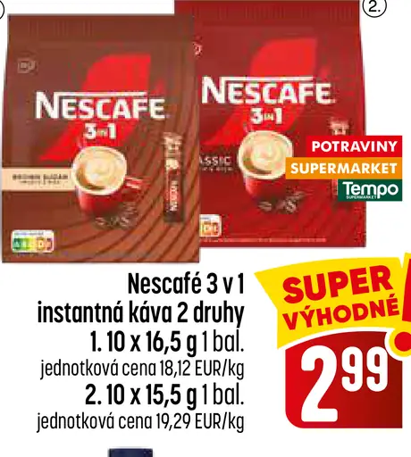 Nescafé 3 v 1 instantná káva, balenie 10 × 16,5 g