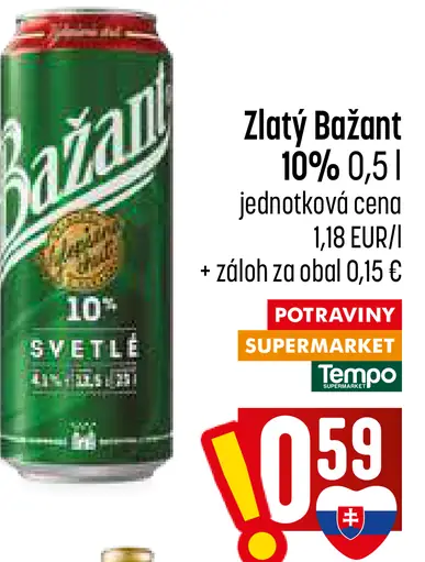 Zlatý Bažant 10% svetlé výčapné pivo plechovka