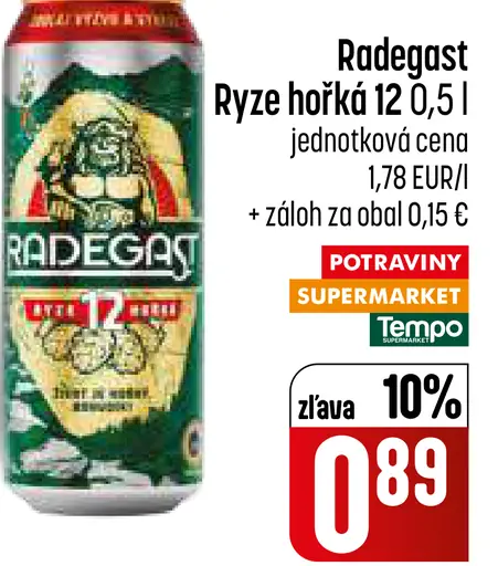 Radegast Ryze hořká 12 pivo plechovka