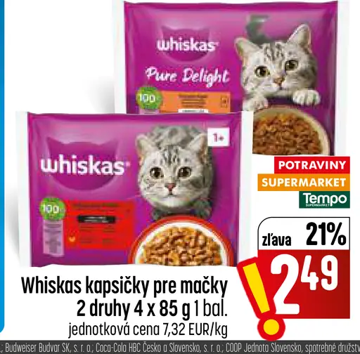 Whiskas kapsičky pre mačky 2 druhy