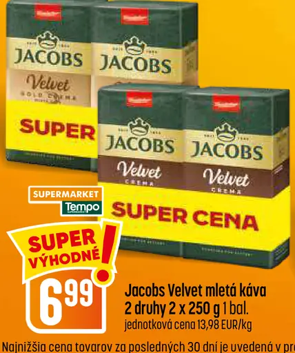 Jacobs Velvet zrnková káva 2 druhy