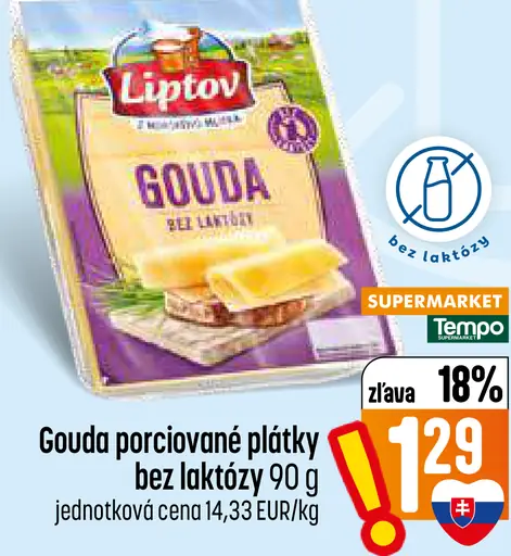 Liptov Gouda bez laktózy - porciované plátky