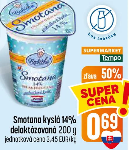 Smotana kyslá 14% delaktózovaná