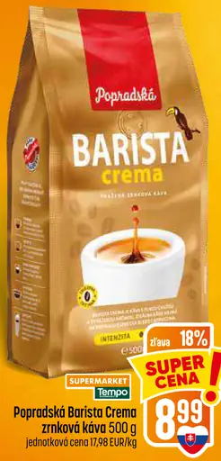 Popradská Barista Crema pražená zrnková káva