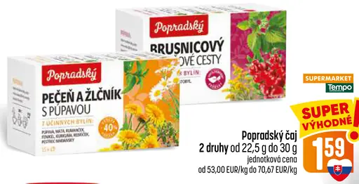 Popradský čaj – brusnicový ovocný čaj, čaj Pečeň a žlčník s púpavou