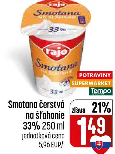 Rajo Smotana čerstvá na šľahanie 33%