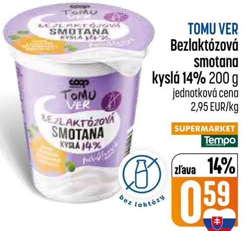 TOMI VER Bezlaktózová smotana kyslá 14%