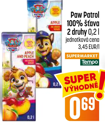 Paw Patrol 100 % šťava, 2 druhy