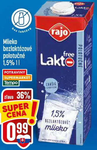 Rajo Laktó free mlieko polotučné bezlaktózové 1,5 %