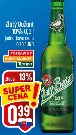 Zlatý Bažant 10% svetlé výčapné pivo