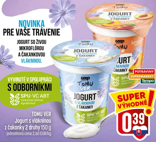Tomu Ver jogurt s vlákninou z čakanky – 2 druhy