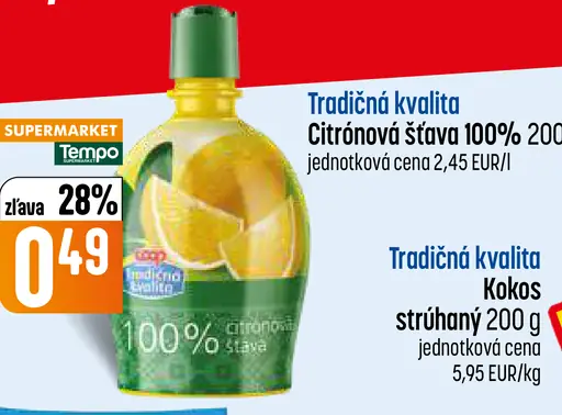 COOP Tradičná kvalita citrónová šťava 100 %
