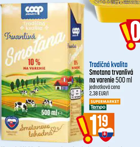Coop Tradičná kvalita smotana trvanlivá na varenie 10%