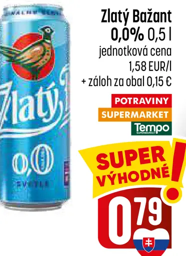 Zlatý Bažant 0,0% svetlé nealkoholické pivo