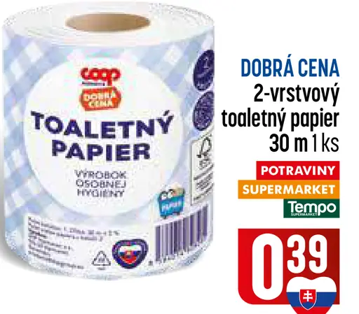 Coop Dobrá cena 2-vrstvový toaletný papier