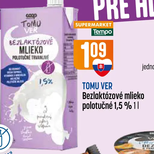 Tomu Ver Bezlaktózové mlieko polotučné 1,5 %