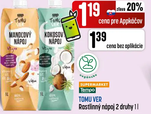 TOMU VER Rástlinný nápoj mandľový / kokosový