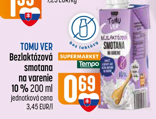 TOMU VER Bezlaktózová smotana na varenie 10%