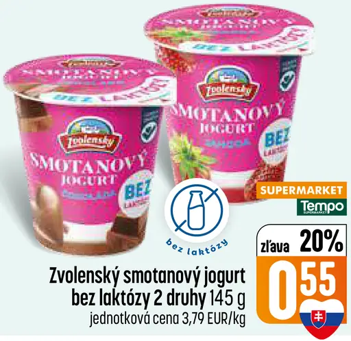 Zvolenský smotanový jogurt bez laktózy, 2 druhy