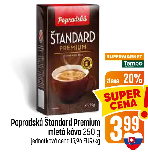 Popradská Štandard Premium pražená mletá káva