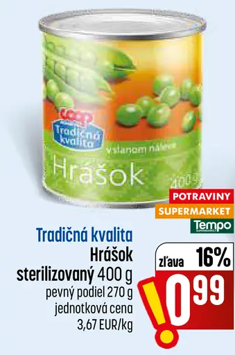 Tradičná kvalita Hrášok sterilizovaný