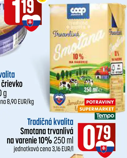 Tradičná kvalita Trvanlivá smotana na varenie 10 %
