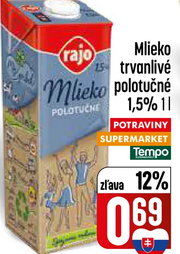 Mlieko trvanlivé polotučné 1,5%