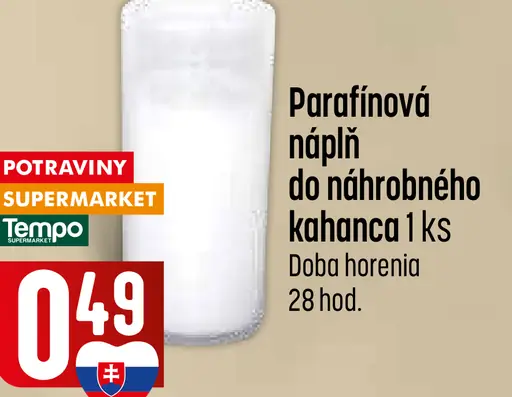 Parafínová náplň do náhrobného kahanca, doba horenia 28 hodín