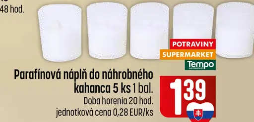 Parafínová náplň do náhrobného kahanca, doba horenia 20 hodín